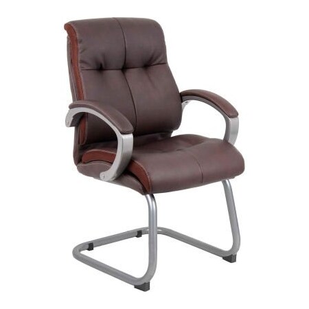 Boss Office Products Boss Reception Guest Chair with Arms - Leather - Mid Back - Brown B8779P-BN